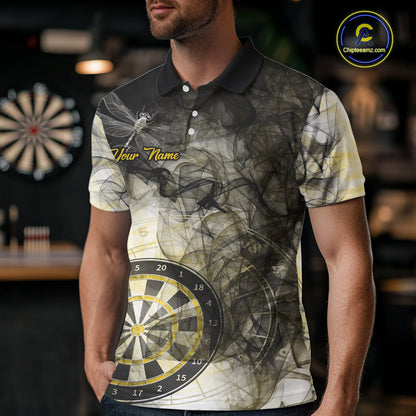 Yellow Black Smoke Dart Shirt With Pocket Option For Men Custom Dart Jerseys TDM5764