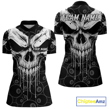 Personalized Skull 8 Ball Billiard Shirt For Women Custom Pool Team Jersey Polo & 1/4 Zip |White TDM6362
