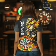 Load image into Gallery viewer, Funny Darts Flame Lion Custom Polo &amp; Quarter-Zip, Personalized Women Dart Shirts Dart Jerseys TDM4033