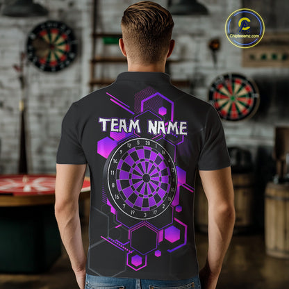 Red Hexagons Halftone & Dartboard 3D Men's Darts Shirt - Custom Name For Players NYN0560