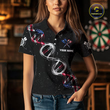 Load image into Gallery viewer, Custom American Flag Smoke DNA Darts Jersey Polo &amp; 1/4 Zip For Women, Patriotic Darts Team Jersey TDM4626