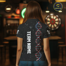 Load image into Gallery viewer, Custom Women&#39;s Black Grunge DNA American Flag Smoke Darts Shirt, Patriotic Dart Jersey Polo, 1/4 Zip TDM4628
