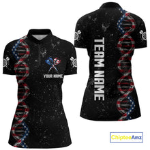 Load image into Gallery viewer, Custom Women&#39;s Black Grunge DNA American Flag Smoke Darts Shirt, Patriotic Dart Jersey Polo, 1/4 Zip TDM4628