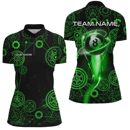Personalized Green Billiard Shirts For Women Custom Gearwheel Pattern Billiard Jerseys Team Uniform TDM3025