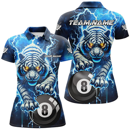 Personalized Thunder Lightning Tiger Billiard Shirt For Women Custom Blue Billiard TeamPool Jersey TDM3027
