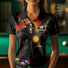 Load image into Gallery viewer, Personalized Grim Reaper Motorcycle Billiards Shirt For Women Custom Skull Billiard Team Jersey TDM5253
