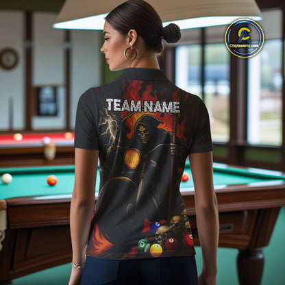 Personalized Grim Reaper Motorcycle Billiards Shirt For Women Custom Skull Billiard Team Jersey TDM5253