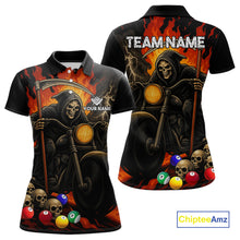 Load image into Gallery viewer, Personalized Grim Reaper Motorcycle Billiards Shirt For Women Custom Skull Billiard Team Jersey TDM5253