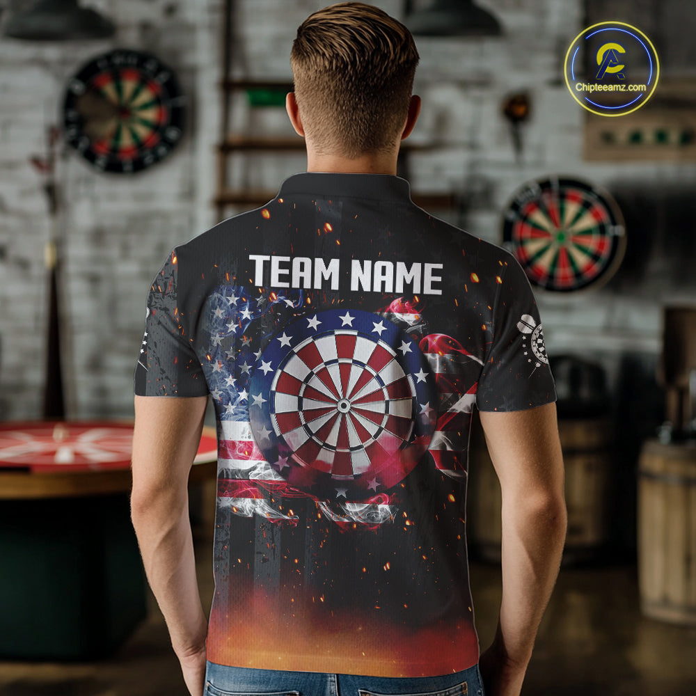 Custom US Flag Smoke Dart Shirt For Men, Patriotic Dart Jersey Pocket Option TDM5259