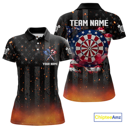 Custom US Flag Smoke Dart Shirt For Women, Patriotic Dart Jersey Pocket Option TDM5259
