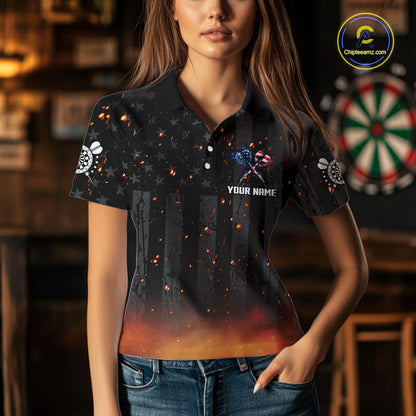 Custom US Flag Smoke Dart Shirt For Women, Patriotic Dart Jersey Pocket Option TDM5259