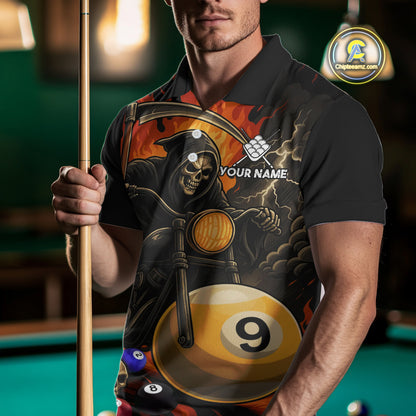 Personalized Grim Reaper Motorcycle Billiards Shirt For Men Custom Funny 9 Ball Pool Team Jersey TDM5264