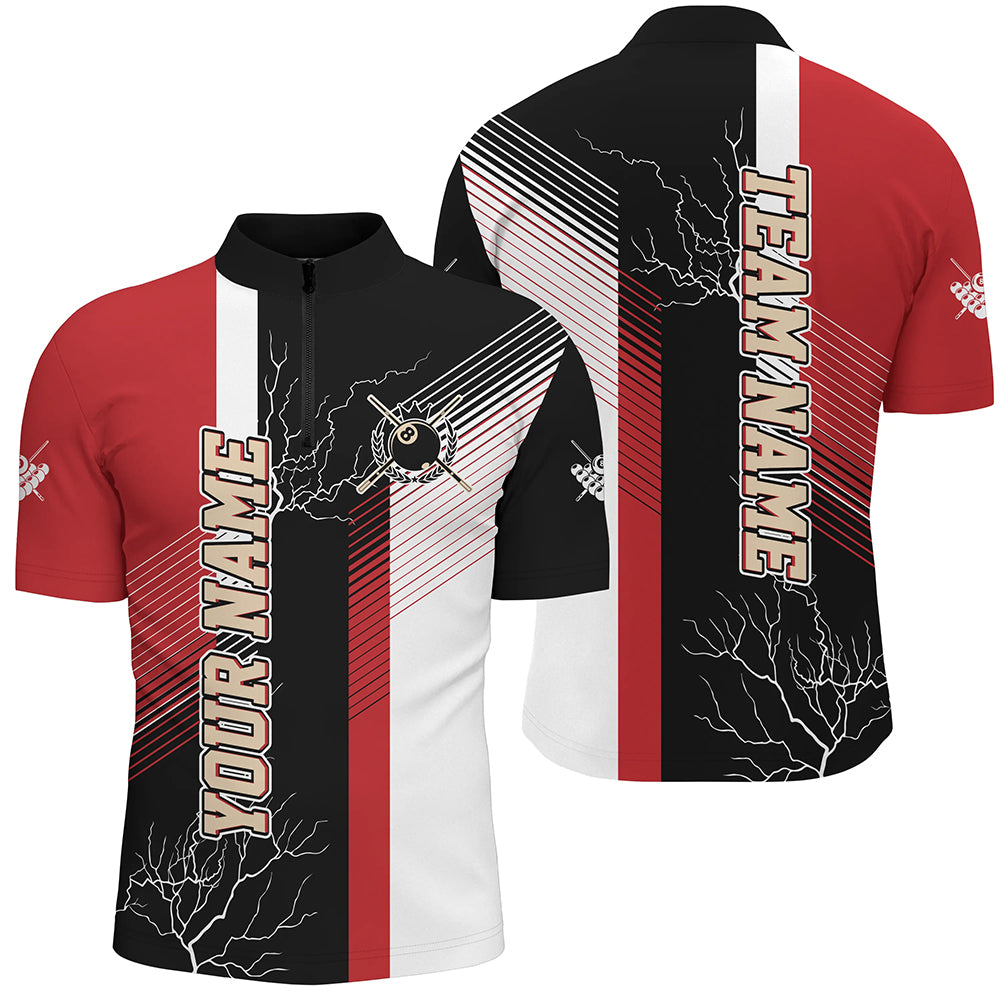 Personalized Black Red Billiard Polo & Quarter Zip For Men Custom 8 Ball Pool Billiard Team Jerseys TDM3268