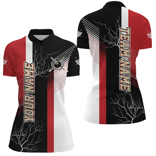 Personalized Black Red Billiard Polo & Quarter Zip For Women Custom 8 Ball Pool Billiard Team Jerseys TDM3268