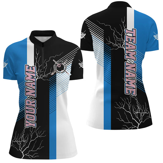 Personalized Black Blue Billiard Polo & Quarter Zip For Women Custom 8 Ball Pool Billiard Team Jersey TDM3270