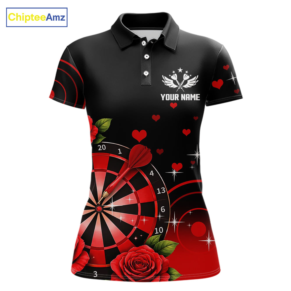 Black And Red Dartboard Roses And Heart Darts Shirt For Women Custom Valentine Darts Jersey Outfit TDM5766