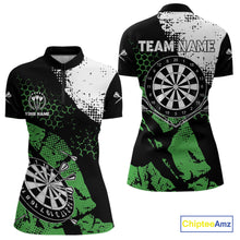 Load image into Gallery viewer, Retro Black Green Grunge Pattern Darts Polo, Quarter Zip Custom Women Dart Shirt Team Dart Jersey TDM4039