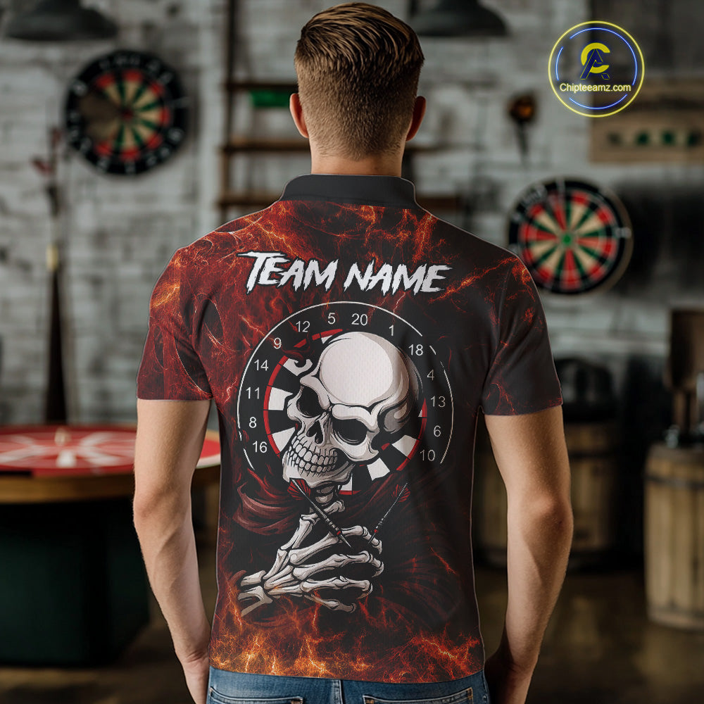 Personalized Orange Funny Skeleton Darts Shirt For Men Custom Skull Darts League Team Jersey TDM4396