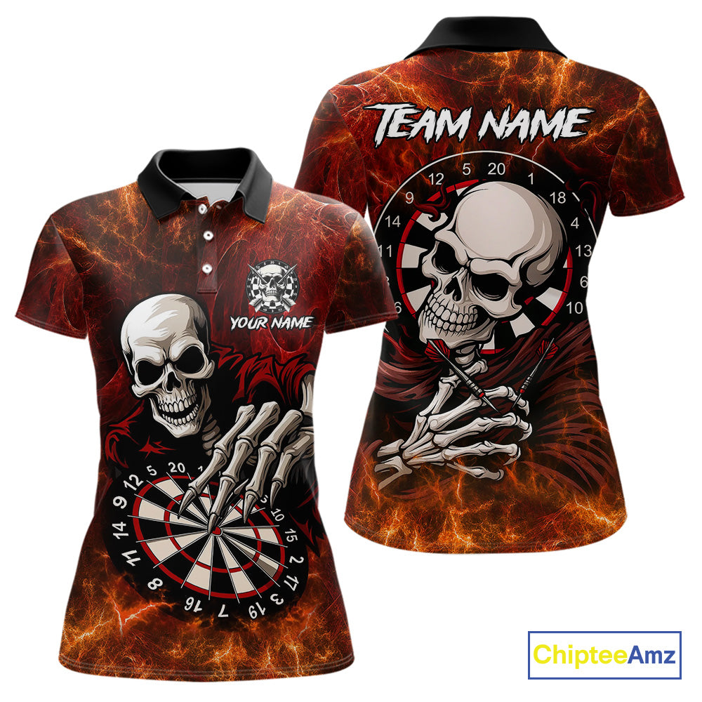 Personalized Orange Funny Skeleton Darts Shirt For Women Custom Skull Darts League Team Jersey TDM4396