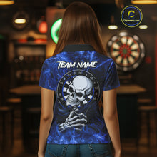 Load image into Gallery viewer, Personalized Blue Funny Skeleton Darts Shirt For Women Custom Skull Darts League Team Jersey TDM4397