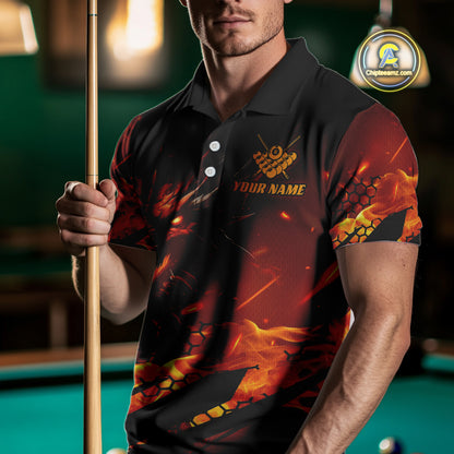Personalized Orange Flame Dragon 8 Ball Billiard Shirt For Men, Pool Team Jersey Polo & 1/4 Zip TDM4399