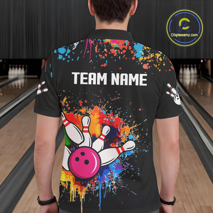 Funny Colorful Bowling Shirt For Men Custom Bowling Team Jersey Outfit Polo & Quarter Zip |Black TDM4638