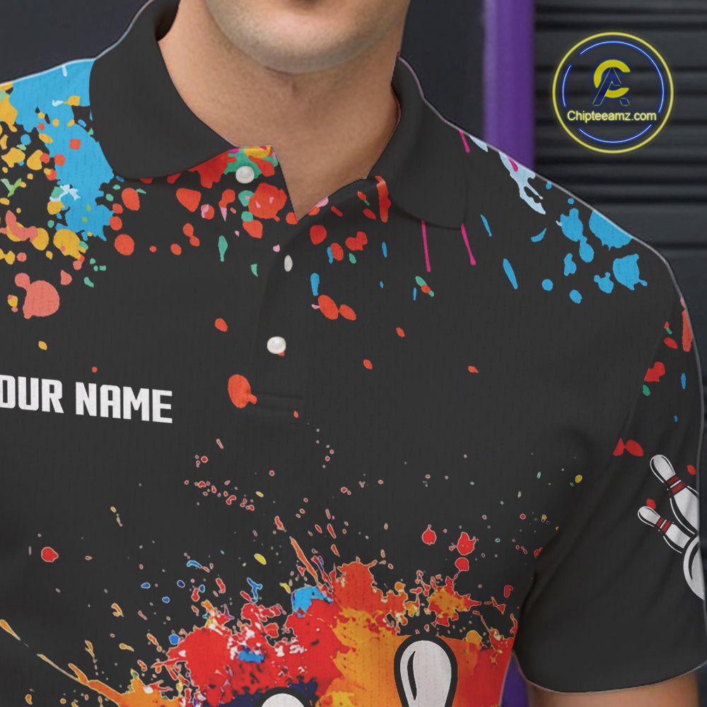 Funny Colorful Bowling Shirt For Men Custom Bowling Team Jersey Outfit Polo & Quarter Zip |Black TDM4638