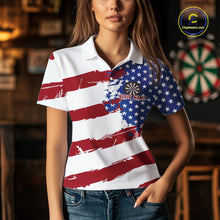 Load image into Gallery viewer, Personalized Dartboard American Flag Darts Shirt For Women, Patriotic Darts Jersey Polo &amp; 1/4 Zip TDM5271