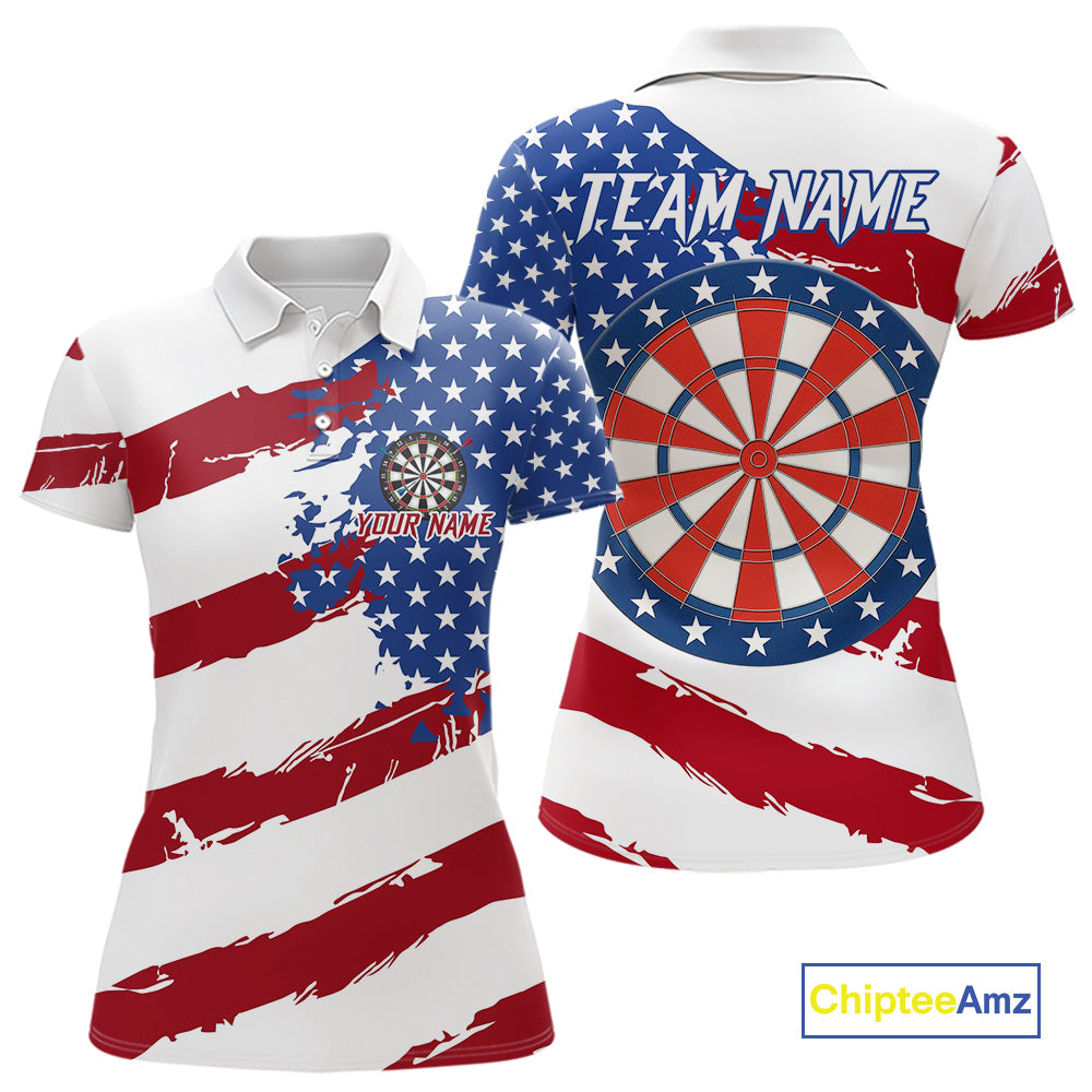 Personalized Dartboard American Flag Darts Shirt For Women, Patriotic Darts Jersey Polo & 1/4 Zip TDM5271