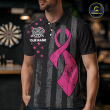 Load image into Gallery viewer, Custom Pink Ribbon Wings Darts Shirt For Men, US Flag Breast Cancer Darts Jersey Polo &amp; 1/4 Zip TDM6377