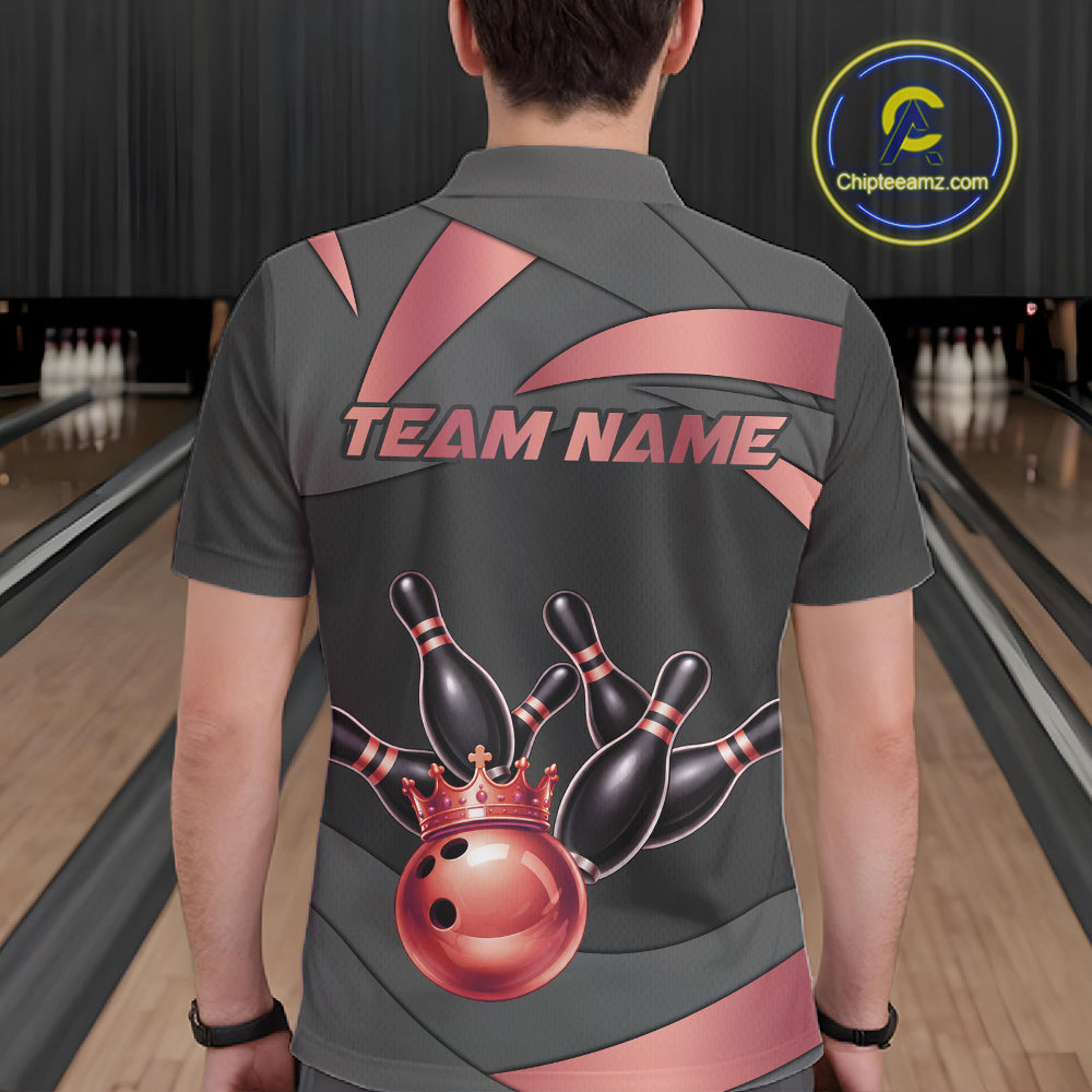 Black And Red Bowling Shirt For Men Custom Crown Bowling Jersey, Bowling League Polo & 1/4 Zip TDM6380