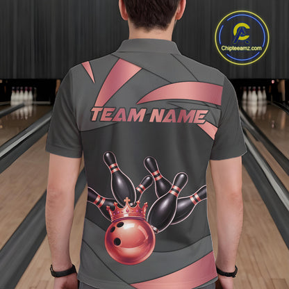 Black And Red Bowling Shirt For Men Custom Crown Bowling Jersey, Bowling League Polo & 1/4 Zip TDM6380