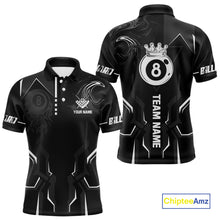 Load image into Gallery viewer, Customized 8 Ball Pool Crown Men Billiard Shirt, White And Black Billiard Team Shirt, Pool Jersey TDM4053