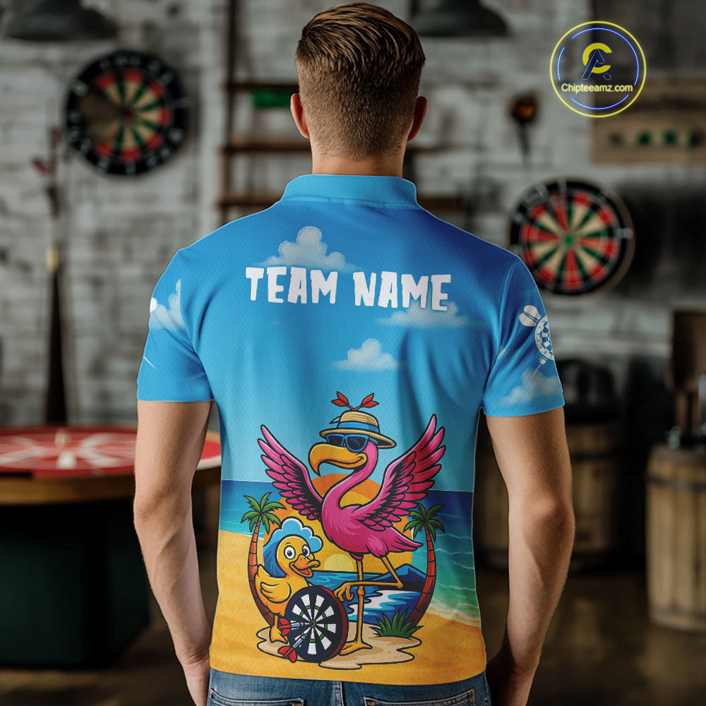 Personalized Funny Tropical Flamingo Darts Shirt For Men Custom Darts Jersey Outfit, Darts Gifts TDM4408