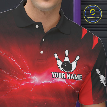 Personalized Thunder Lightning Cobra Snake Bowling Shirts For Men, Red Bowling Team Jersey TDM4644