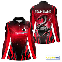 Load image into Gallery viewer, Personalized Thunder Lightning Cobra Snake Bowling Shirts For Women, Red Bowling Team Jersey TDM4644