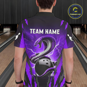 Personalized Purple Thunder Lightning Cobra Snake Bowling Shirts For Men, Bowling Team Jersey TDM4645