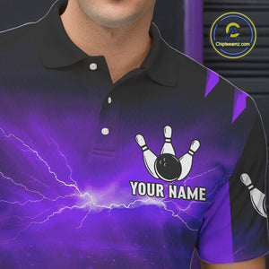 Personalized Purple Thunder Lightning Cobra Snake Bowling Shirts For Men, Bowling Team Jersey TDM4645