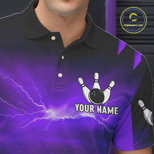 Purple Thunder Lightning Custom Wolf Bowling Shirts For Men, Bowling Team Jersey Polo & 1/4 Zip TDM4646