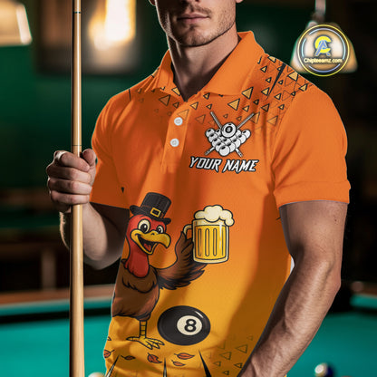 Orange Funny Turkey 8 Ball Pool Billiard Shirt For Men Custom Thanksgiving Billiard Jersey TDM4836