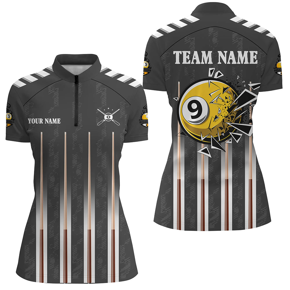 Funny Crack 9 Ball Pool Custom Women Billiard Polo & 1/4 Zip Shirts, 9 Ball Pool Billiard Jerseys TDM3046