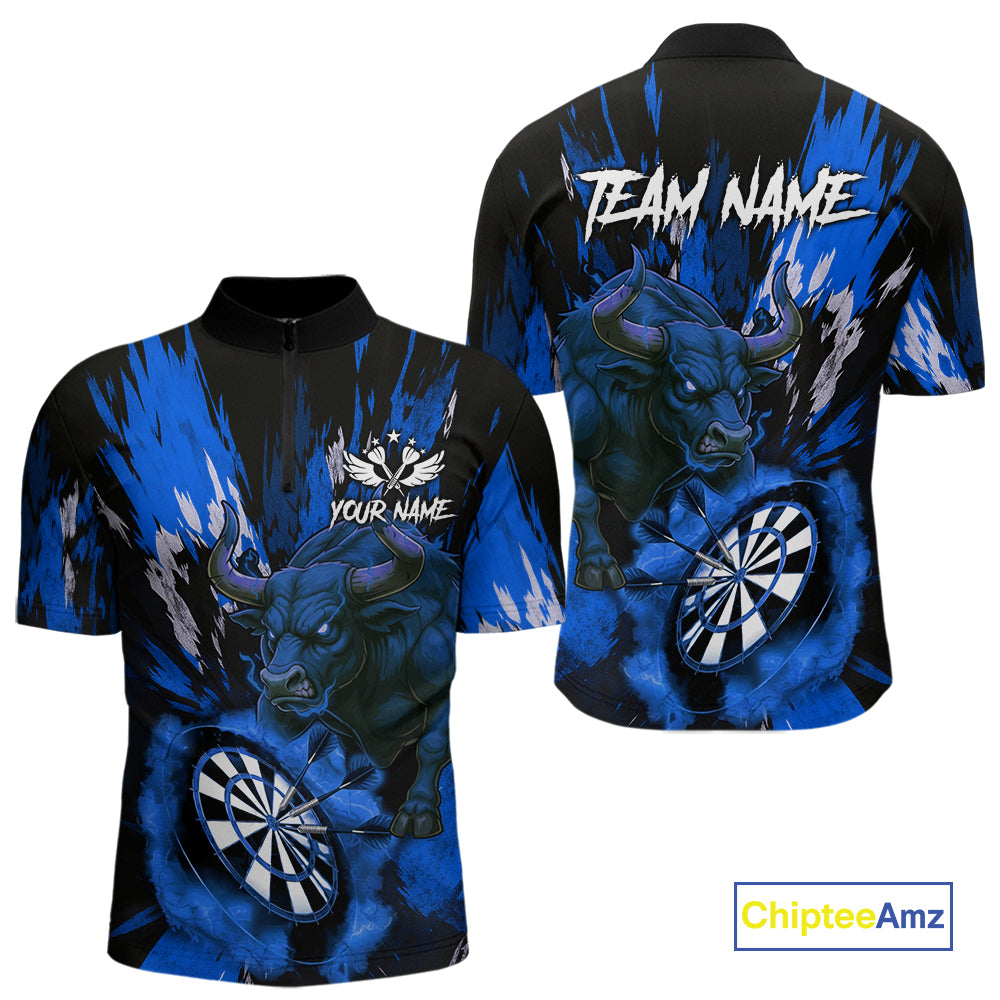 Personalized Blue Dartboard Splash Bull Darts Shirt For Men Custom Dart Jersey Team Polo & 1/4 Zip TDM5277
