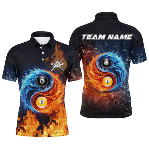 Personalized Billiard 8 Ball & 9 Ball 3D Water And Fire Men Polo Shirts, Billiard Attire Jerseys TDM1298