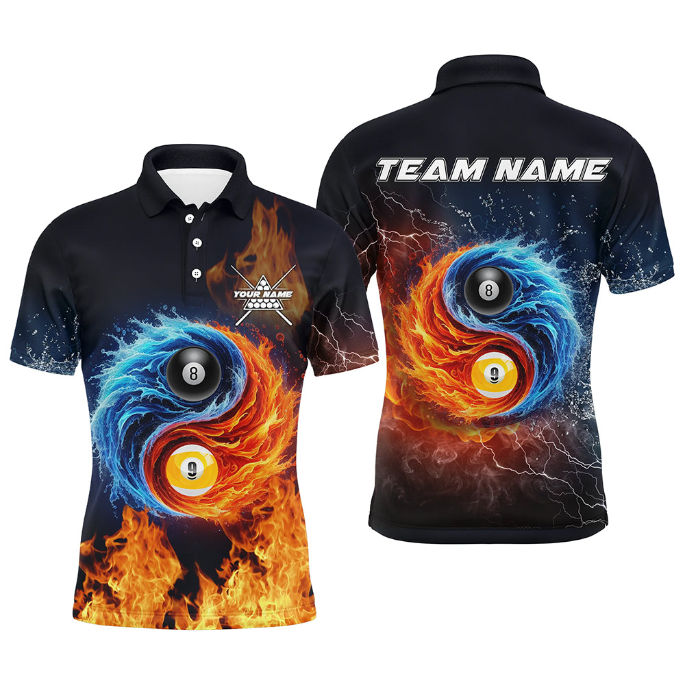 Personalized Billiard 8 Ball & 9 Ball 3D Water And Fire Men Polo Shirts, Billiard Attire Jerseys TDM1298