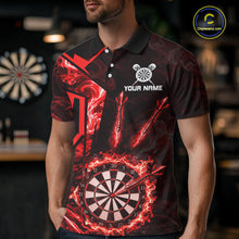 Load image into Gallery viewer, Black And Red Swirl Fire Flame Darts Shirt For Men Custom Darts Jersey Team Polo &amp; 1/4 Zip TDM6145