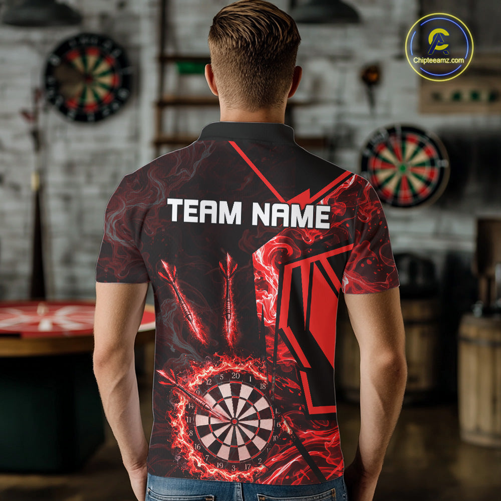 Black And Red Swirl Fire Flame Darts Shirt For Men Custom Darts Jersey Team Polo & 1/4 Zip TDM6145