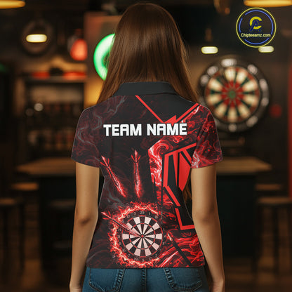 Black And Red Swirl Fire Flame Darts Shirt For Women Custom Darts Jersey Team Polo & 1/4 Zip TDM6145