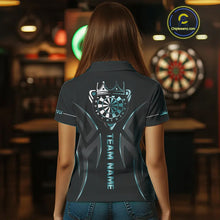 Load image into Gallery viewer, Black And Turquoise Dartboard Crown Dart Shirts For Women Custom Dart Jersey Team Polo &amp; Quarter Zip TDM4061