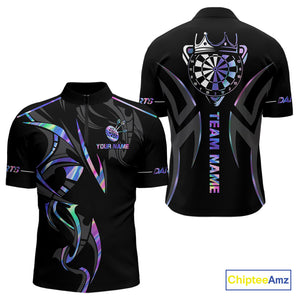 Black And Holographic Dartboard Crown Dart Shirts For Men – Custom Team Polo & Quarter Zip Jersey TDM4062