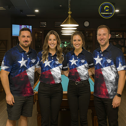 Custom Smoke Texas Flag Billiard Shirt For Men, Patriotic Billiard Team Shirt Polo & Quarter Zip TDM6585